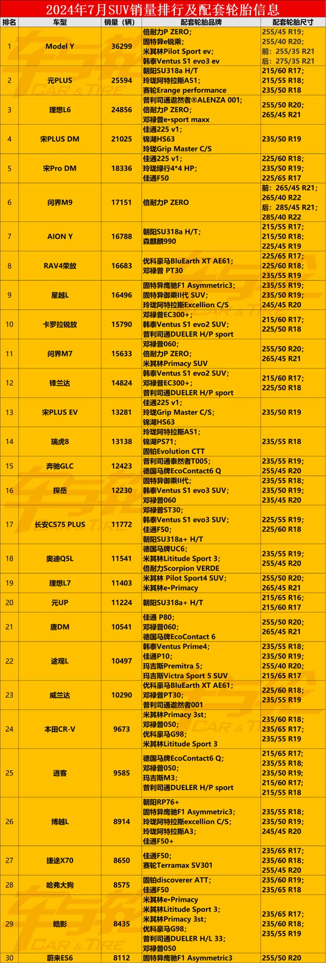畅销车轮胎原配排行榜20248(图2)
