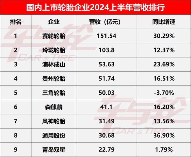 9大轮胎企业核心数据排行榜-2024(图3)