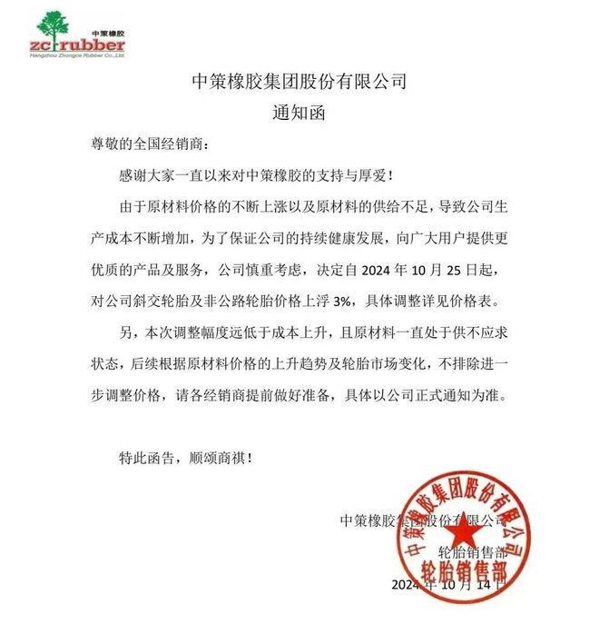 重磅！中策涨价！60+轮胎企业全线涨价！(图2)
